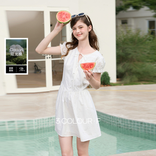 新款 三彩独醒2026春季 刺绣连衣裙收腰A字裙短裙F 100棉