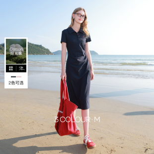 收腰A字裙中长休闲M 刺绣连衣裙短袖 三彩2026春季 新款