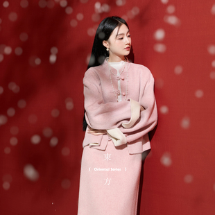 三彩【烟霞浅笑】2025冬季新款绵羊毛双面呢大衣宽松短款外套C