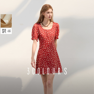 碎花裙泡泡袖 法式 收腰连衣裙短裙浪漫优雅S 新款 三彩2025夏季