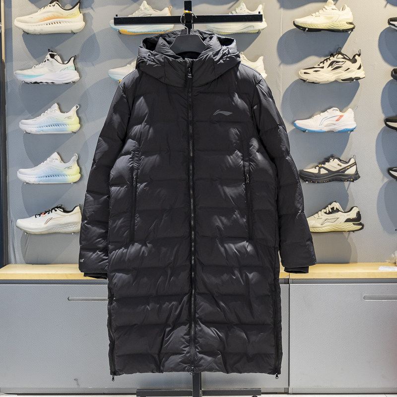 李宁保暖连帽长款男子羽绒服