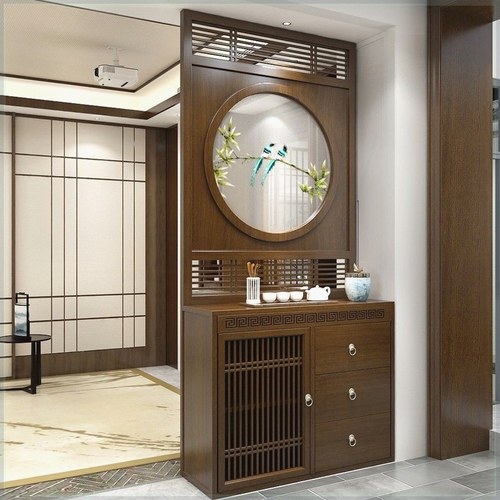 新中式入户门实木玄关柜隔断客厅风水屏风柜家用胡桃木定制小户型