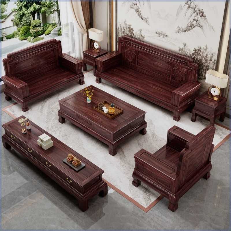 新中式澳洲酸枝木实木沙发全套大小户型别墅客厅雕花高档家具组合
