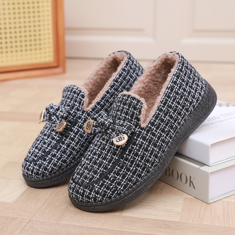 冬季老北京布鞋格子棉鞋女加绒加厚保暖软底防滑中老年舒适妈妈鞋