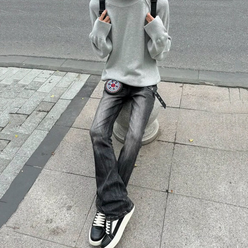 高街cleanfit517黑灰微喇牛仔裤