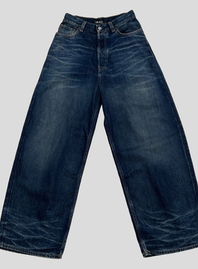 2025秋冬AC系列 宽松版型复古蓝水洗毛须牛仔裤阔腿拖地长裤子男