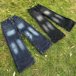型褶皱微喇长裤 美式 手工立体猫须646版 13.5盎司牛仔裤 子男 牛王