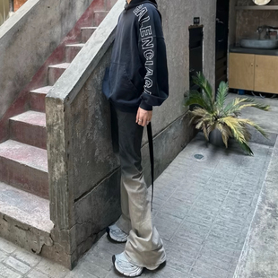 美式高街R0渐变暗黑水洗拖地牛仔裤喇叭紧身显瘦堆积长飘带裤子男