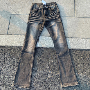 现货！美式重磅水洗黑灰牛vintage517质感微喇弹力修身牛仔裤男潮