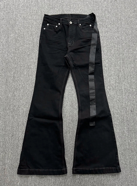 美式RO风格25SS基础款弹力黑色飘带宽松喇叭裤口牛仔裤男女潮长裤