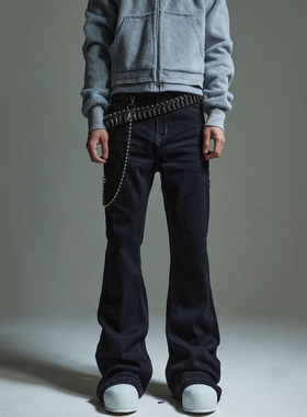 ro风暗黑美式高街水洗弹力微喇牛仔裤拖地裤显瘦bootcut长裤子男