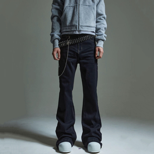 显瘦bootcut长裤 拖地裤 子男 高街水洗弹力微喇牛仔裤 ro风暗黑美式