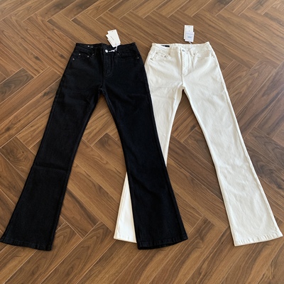 水洗黑白牛cleanfit牛仔裤微喇男