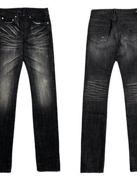 美式高街vibe风水洗元年初代鬼爪牛仔裤重工猫须修身黑色长裤子男