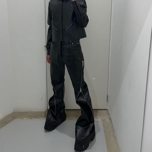 宽松休闲直筒喇叭堆积显瘦牛仔裤