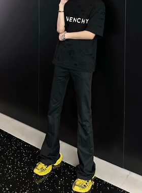 【Capper同款】2025FW经典黑色天丝棉微喇拖地版型休闲裤西裤子男