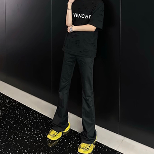 【Capper同款】2025FW经典黑色天丝棉微喇拖地版型休闲裤西裤子男