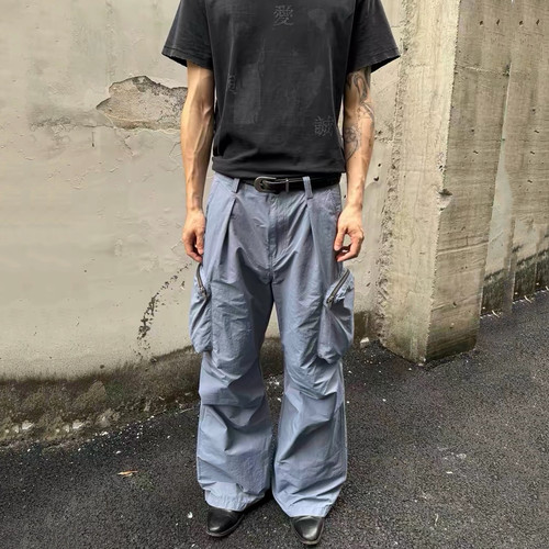 机能打褶工装休闲直筒裤长裤子男