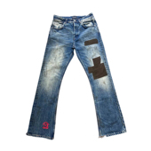 微喇牛仔裤 美式 vibe风重磅贴布破坏灯芯绒刺绣设计做脏水洗党裤 男