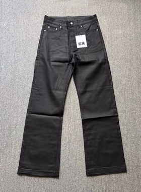 美式高街RO风格黑色刷蜡蜡面直筒涂层牛仔裤潮牌GALI同款长裤子男