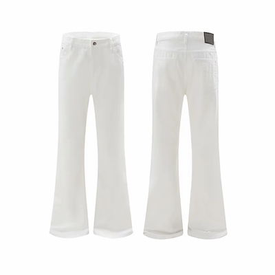 美式百搭款白色高弹力微喇牛仔裤