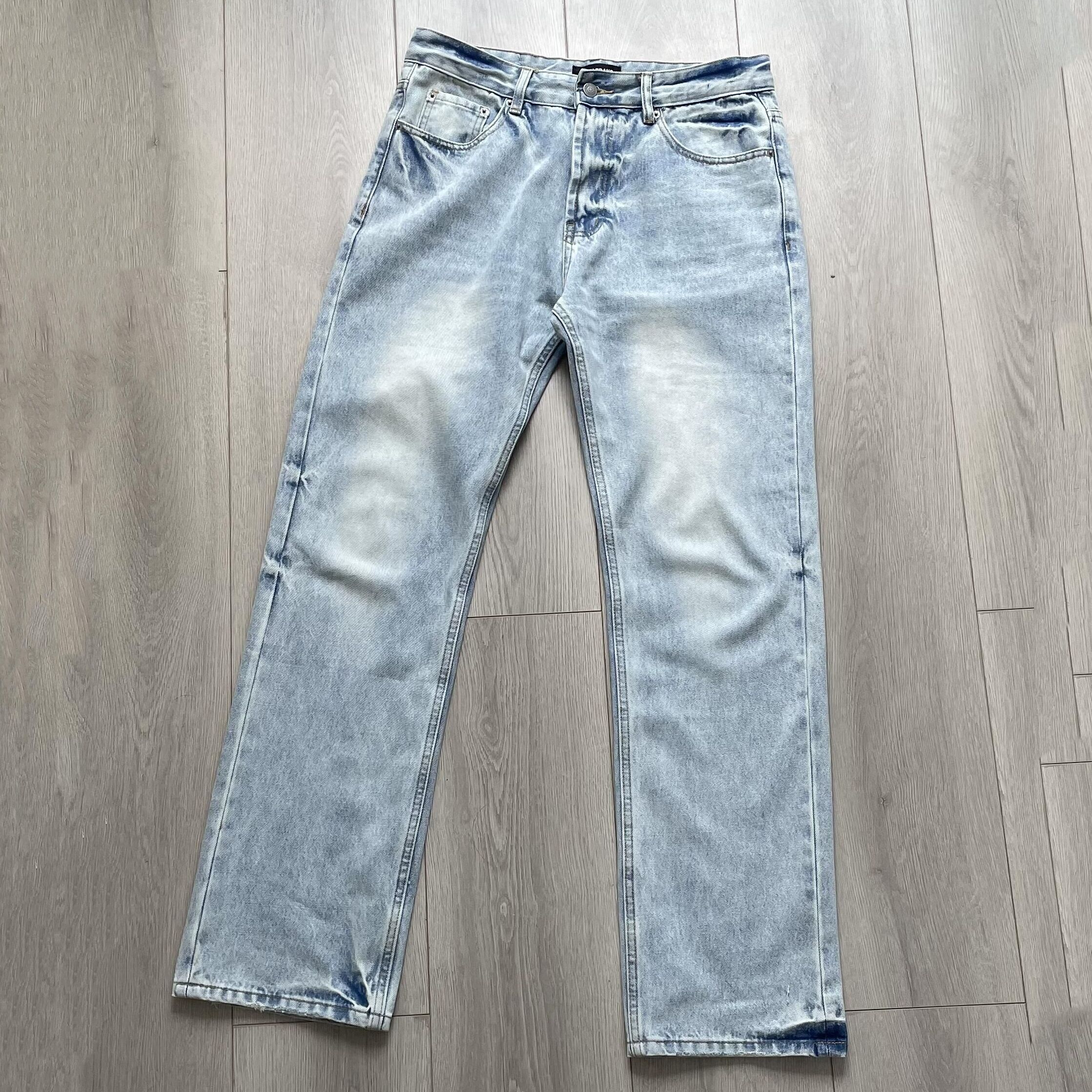 美式复古501风格vintage冰蓝直筒牛仔裤雪花纹cleanfit jeans男潮 男装 牛仔裤 原图主图