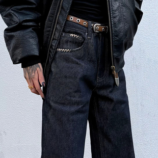 美式高街水洗手缝针14盎司原牛646堆叠设计感微喇固色牛仔裤男潮