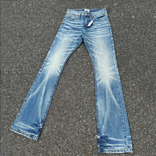 刺绣蓝牛5.0手工飘逸猫须牛仔裤