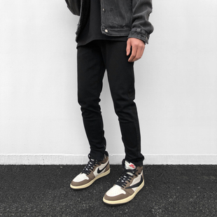 欧美高街修身 脚拉链牛仔裤 弹力小脚锥形男女 纯黑水洗裤 FOG基础款