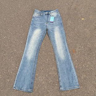 美式高街FDM同款cleanfit重磅高级水洗蓝色微喇弹力牛仔裤长裤男