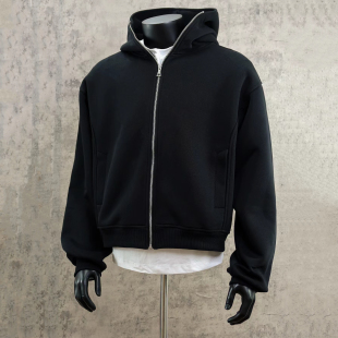 Cleanfit纯色连帽卫衣男女高街美式 拉链外套 boxy重磅宽松休闲开衫