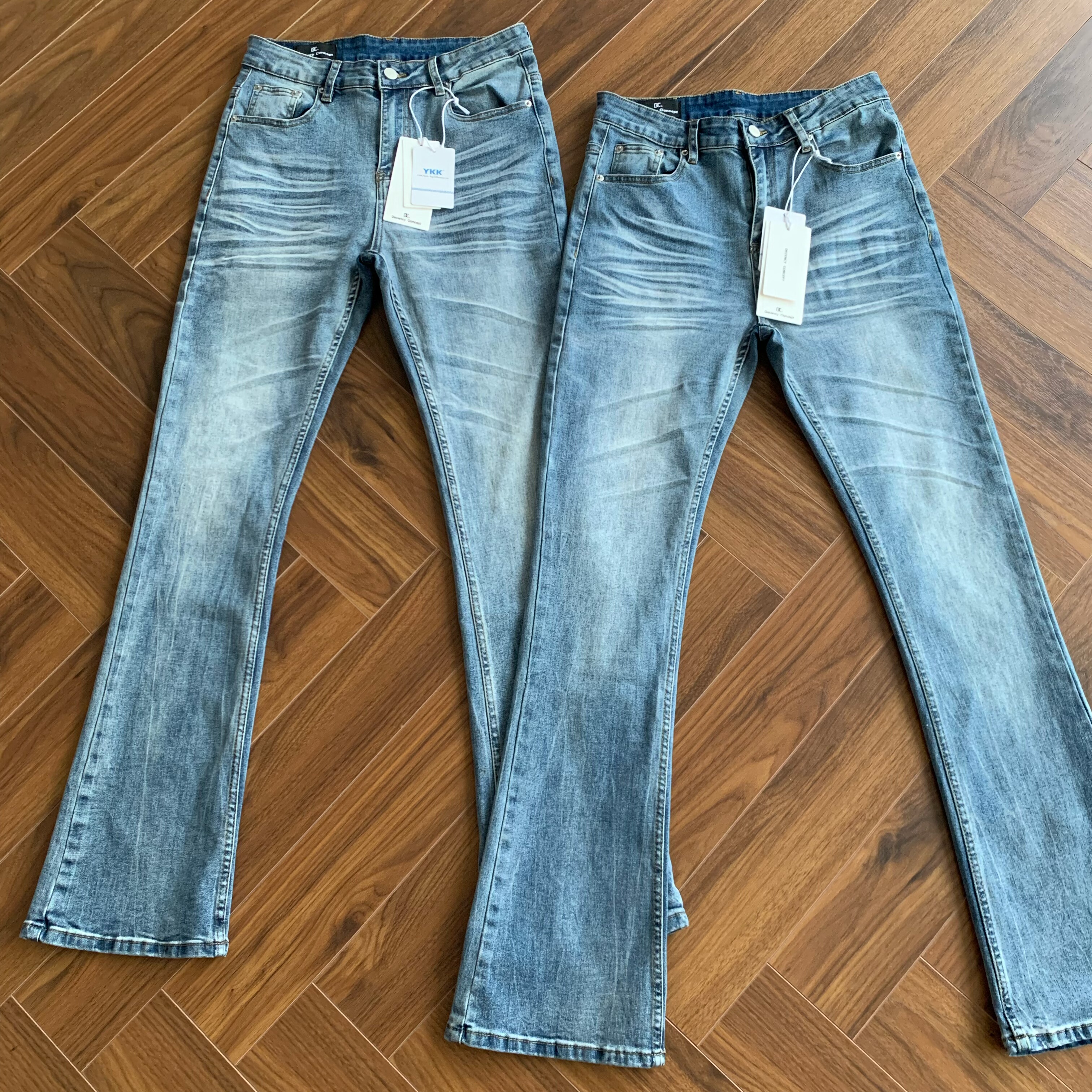 美式浅蓝弹力微喇牛仔裤垂坠感男