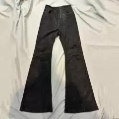 American-Style Heavy-Duty Hand-Brushed Waxed Black-Coated Stretchy Bootcut Jeans, Floor-Length Waxed Pants, Bootcut Trousers for Men