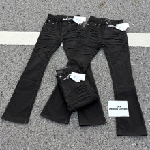 美式517版型压皱猫基础黑牛须直筒微喇黑色修身显瘦弹力牛仔裤男