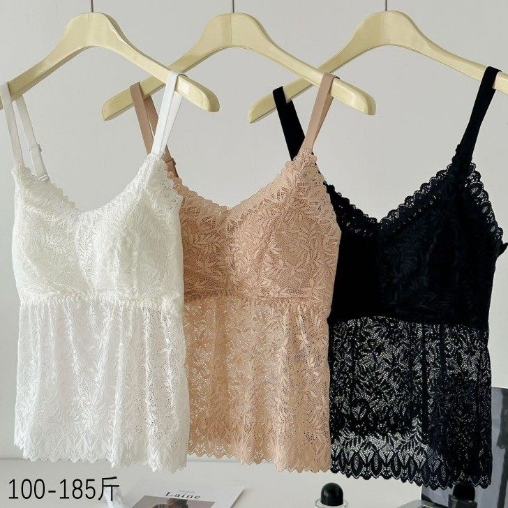夏季新款女士法式蕾丝吊带背心女内搭大码免穿文胸一体式美背内衣