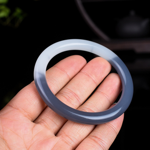 玉缘青海昆仑玉乌边料黑白色羊脂玉叮当圆细条款玉手镯子少女白玉