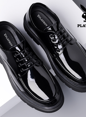 花花公子皮鞋男真皮商务正装透气大码英伦亮面厚底西装新郎结婚鞋
