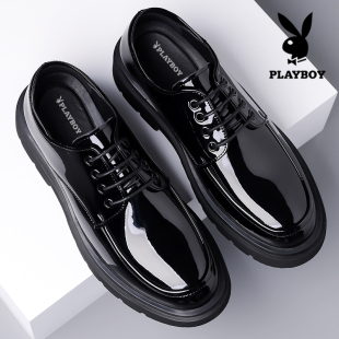 花花公子皮鞋男真皮商务正装透气大码英伦亮面厚底西装新郎结婚鞋