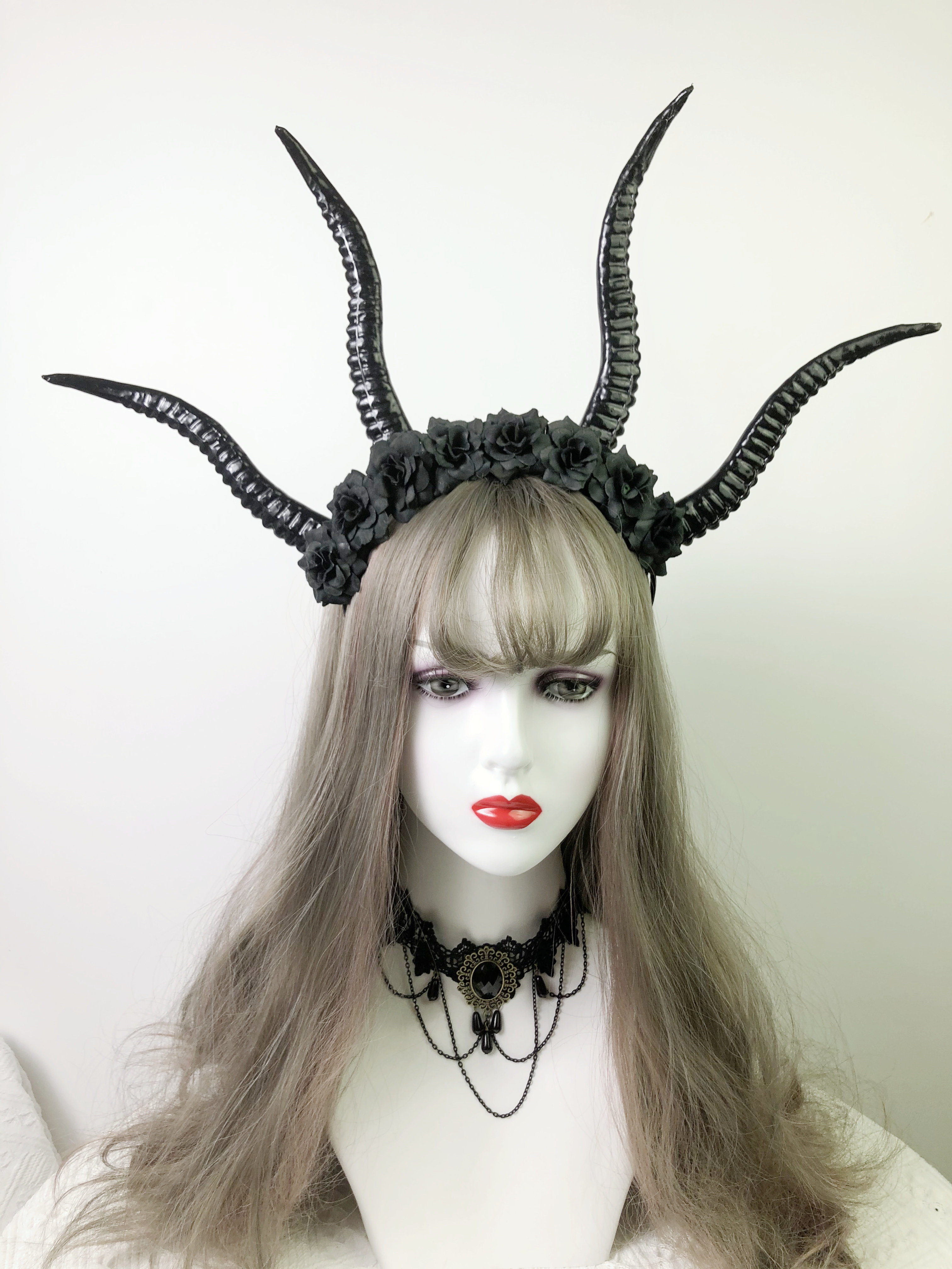 万圣节暗黑羊角发箍cos派对仿真羚羊角头饰哥特恶魔牛角头饰