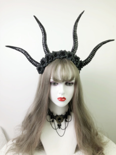 万圣节暗黑羊角发箍COS派对仿真羚羊角头饰哥特恶魔牛角头饰