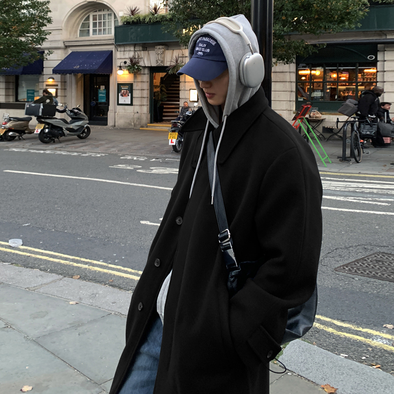 高级感克苏鲁毛呢大衣男士秋冬加厚中长款过膝德式呢子披风衣外套