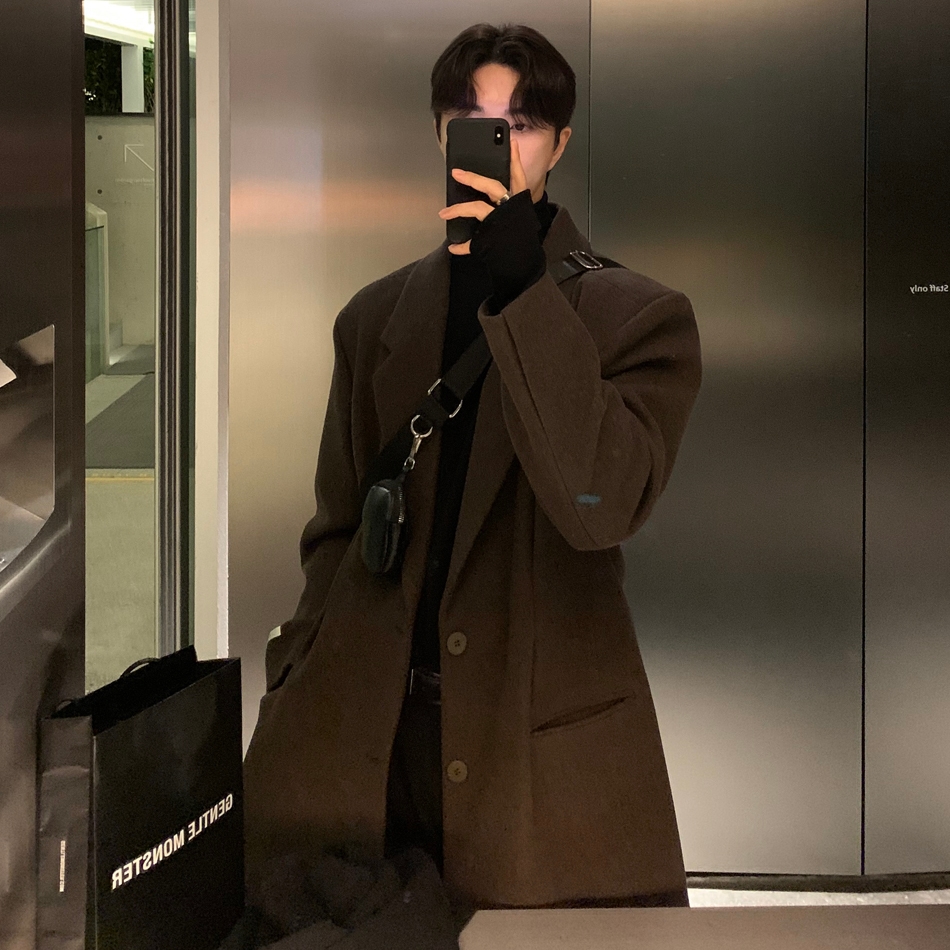 高级感谢尔比毛呢大衣男士秋冬季加厚休闲中长款英伦呢子风衣外套