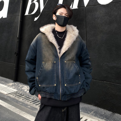 美式高级感牛仔座山雕羽绒服男士冬季潮牌痞帅加厚短款棉衣袄外套