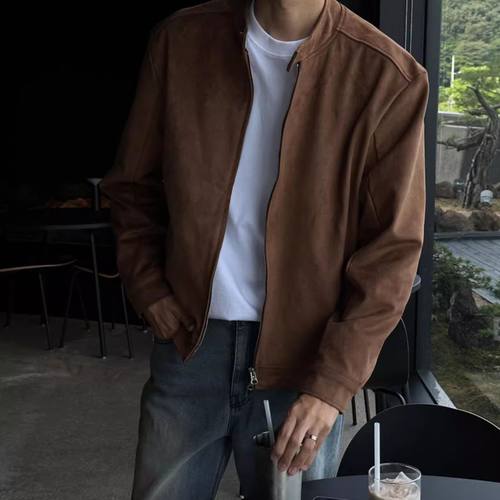 美式复古高级感鹿皮绒外套男士春秋冬季款潮牌痞帅加厚夹克上衣服