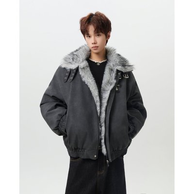 美式毛领PU皮羽绒服男士冬季加厚青少年男生短款座山雕棉衣袄外套