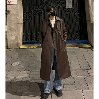设计高级感克苏鲁皮风衣外套男士春秋季休闲中长款德式战壕披大衣