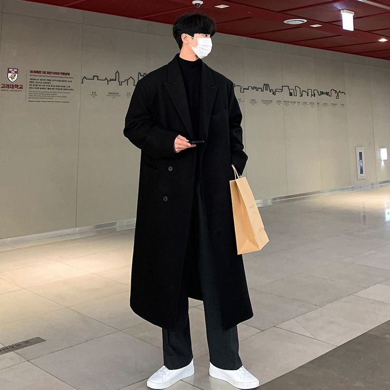 高级感克苏鲁毛呢大衣男士秋冬季休闲中长款战壕过膝呢子风衣外套