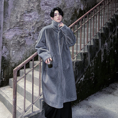 高级感仿貂绒皮草大衣男士秋冬季潮牌痞帅中长款加厚皮毛一体外套