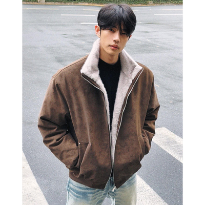 美式高级感PU皮羽绒服男士冬季潮牌痞帅短款加厚座山雕棉衣袄外套