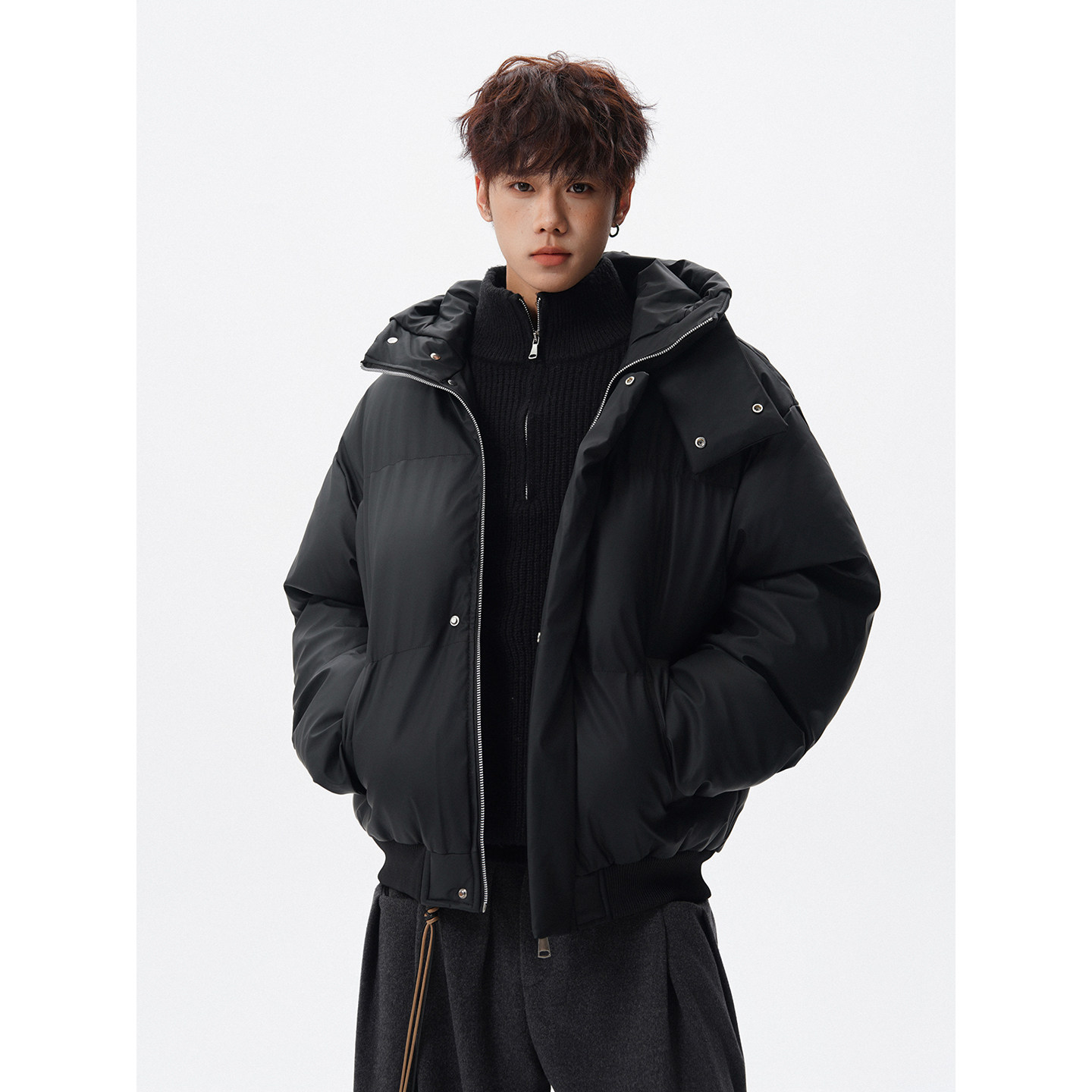 美式高级感PU皮羽绒服男士冬季潮牌痞帅青少年短款加厚棉衣袄外套